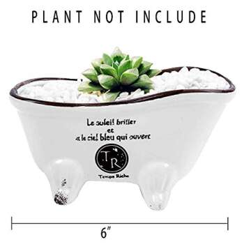 Originalidad French Country Style Bathtub Flower Pot, White Porcelain Vintage Flower Pot Planter, Bathtub Succulent Planter, Ideal for Small Succulent, Soap Dish, Home Decor (Set of 2)