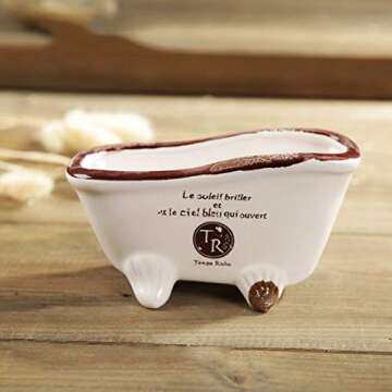 Originalidad French Country Style Bathtub Flower Pot, White Porcelain Vintage Flower Pot Planter, Bathtub Succulent Planter, Ideal for Small Succulent, Soap Dish, Home Decor (Set of 2)