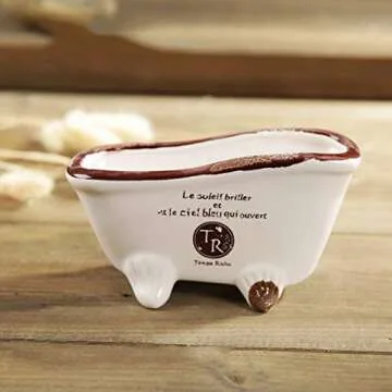 Originalidad French Country Style Bathtub Flower Pot, White Porcelain Vintage Flower Pot Planter, Bathtub Succulent Planter, Ideal for Small Succulent, Soap Dish, Home Decor (Set of 2)