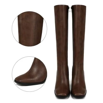Wetviro Brown Square Toe Knee High Boots Women Stylish Comfort