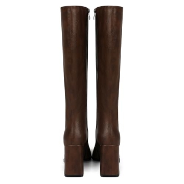 Wetviro Brown Square Toe Knee High Boots Women Stylish Comfort