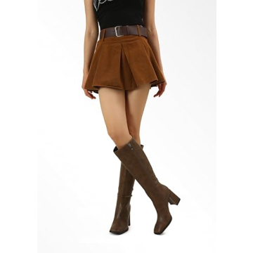 Wetviro Brown Square Toe Knee High Boots Women Stylish Comfort