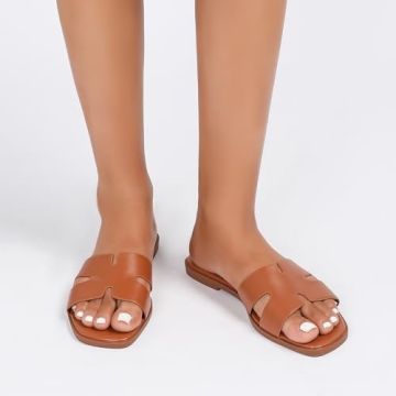 Stratuxx Kaze Open Toe Flat Dress Sandals Womens Slide Sandals Black, White, Tan Sandals for Women