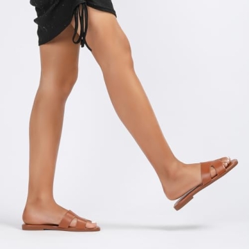 Stratuxx Kaze Open Toe Flat Dress Sandals Womens Slide Sandals Black, White, Tan Sandals for Women