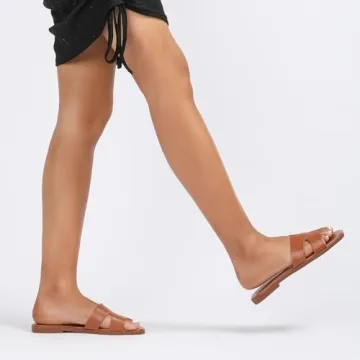 Stratuxx Kaze Open Toe Flat Dress Sandals Womens Slide Sandals Black, White, Tan Sandals for Women