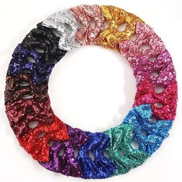 CÉLLOT Party Festival Baby Girls Sparkling Bows Clips 30PCS Glitter Sequins 4" Hair Bows Alligator Hair Clips for Girls Baby Children Toddlers