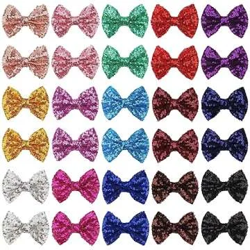 CÉLLOT Party Festival Baby Girls Sparkling Bows Clips 30PCS Glitter Sequins 4" Hair Bows Alligator Hair Clips for Girls Baby Children Toddlers