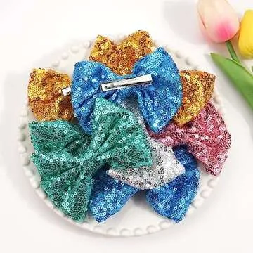 CÉLLOT Party Festival Baby Girls Sparkling Bows Clips 30PCS Glitter Sequins 4" Hair Bows Alligator Hair Clips for Girls Baby Children Toddlers