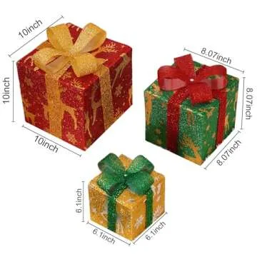 Aokia Outdoor Christmas Gift Boxes - 60 LED Decorative Lights with Bow