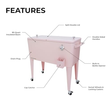 Permasteel 80-Qt Retro Outdoor Patio Cooler in Pink