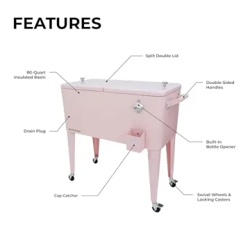 Permasteel 80-Qt Retro Outdoor Patio Cooler in Pink