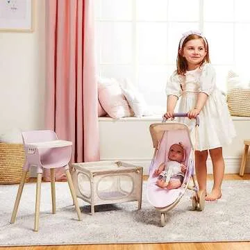 Babi by Battat – Doll Nursery Playset Playpen, High Chair,Jogger Stroller Accessories 14-inch Baby Girl Medium-Light Skin Tone Bright Blue Eyes & Removable Outfit Children’s Toys for Ages 2+