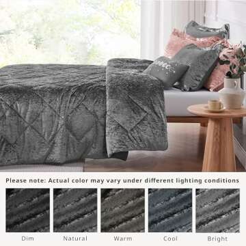 Urban Habitat Twin Comforter Set, Velvet Comforter Set, Luxury Diamond Quilting Comforter Set, Fluffy Comforter Bed Set with Decorative Pillowand 1 Sham, 3 Piece Grey, Twin/Twin XL