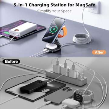 Wireless Charger for Magsafe, AC Island 5-in-1 Charging Station, 15W Max Fast Magnetic Foldable Stand, Evolved 3 in 1 Portable for iPhone 15/14/13 Series, Apple Watch S1-9/Ultra (with 35W Adapter)
