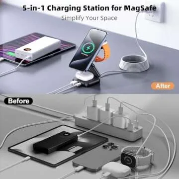 Wireless Charger for Magsafe, AC Island 5-in-1 Charging Station, 15W Max Fast Magnetic Foldable Stand, Evolved 3 in 1 Portable for iPhone 15/14/13 Series, Apple Watch S1-9/Ultra (with 35W Adapter)