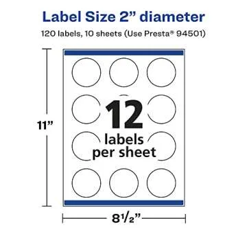 Avery Waterproof Round Labels - 120 Durable Custom Labels