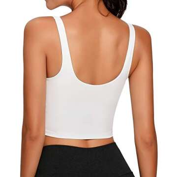 Lemedy Women Sports Bra Longline Crop Tank Top Padded Workout Running Yoga (M, White)