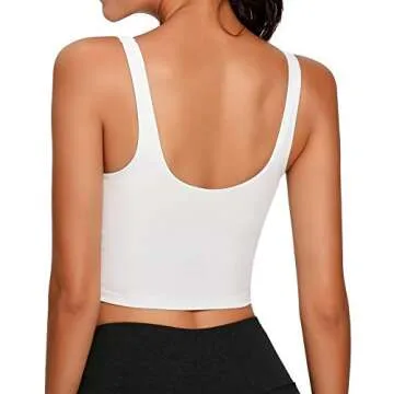 Lemedy Women Sports Bra Longline Crop Tank Top Padded Workout Running Yoga (M, White)