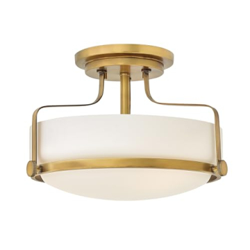 Hinkley Harper 3641HB Medium Semi-Flush Mount Ceiling Light - Sleek, Retro Style - Heritage Brass + ...