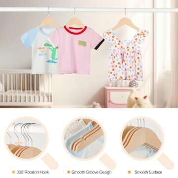 TOPIA HANGER Unfinished/Natural Kids Children Baby Wood Wooden Clothes Dress Shirt Hangers with No Painting - 360°Stronger Flexible Hook- Extra Smoothly Cut Notches, 10 Pack CT09N