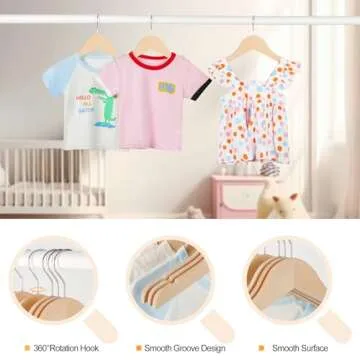 TOPIA HANGER Unfinished/Natural Kids Children Baby Wood Wooden Clothes Dress Shirt Hangers with No Painting - 360°Stronger Flexible Hook- Extra Smoothly Cut Notches, 10 Pack CT09N