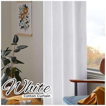 96 inch Long White Curtains,White Curtain,Cotton Curtains Set of 2 size 50x96 inch,Chritsmas,Thanksgiving, White Cotton Drapes,Curtains For Window,Textured White Curtains Set of 2,96" curtains