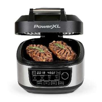 PowerXL Grill Air Fryer Combo Plus 6 QT 12-in-1 Indoor Slow Cooker, Roast, Bake, 1550-Watts, Stainless Steel Finish