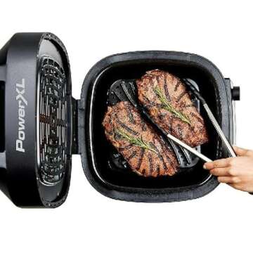 PowerXL Grill Air Fryer Combo Plus 6 QT 12-in-1 Indoor Slow Cooker, Roast, Bake, 1550-Watts, Stainless Steel Finish