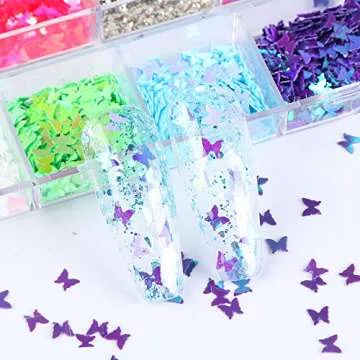 12 Colors Butterfly Glitter Nail Sequins Holographic 3D Nail Art Flakes Colorful Confetti Glitter Sticker,Nail Art Design Makeup DIY Decoration Kit,Nail Sequins for Face Body Eye Hair
