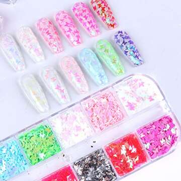 12 Colors Butterfly Glitter Nail Sequins Holographic 3D Nail Art Flakes Colorful Confetti Glitter Sticker,Nail Art Design Makeup DIY Decoration Kit,Nail Sequins for Face Body Eye Hair