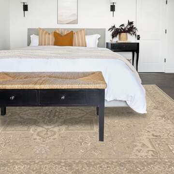 Ruggable x Maral Heriz Washable 9x12 Large Area Rug, Creme, Premium Vintage Rugs for Living Room, Be...