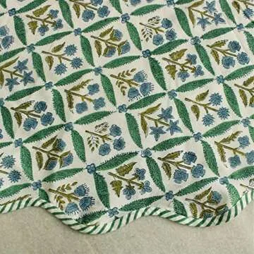 Ridhi Christmas Tree Skirt Floral Block Print Nature Color Christmas Tree Skirt in Cotton, Decoration for Xmas Home Holiday Seasonal Decors (Sea Green, 60 Inch or 152.4 cms)