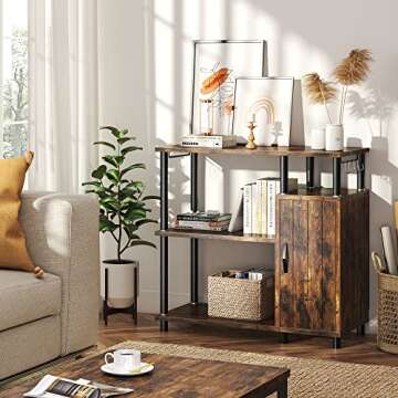 Bestier Kitchen Bakers Rack with Storage Industrial Microwave Oven Stand with Cabinet Coffee Station Kitchen Island Organizer Workstation with Hooks, Rustic Brown