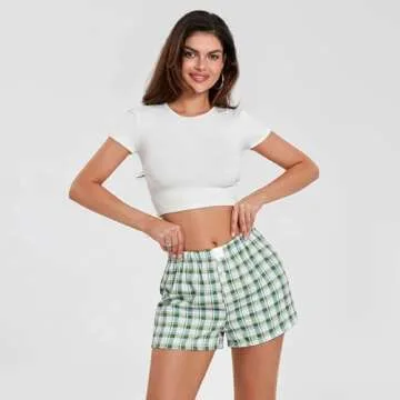 Cute Soft Low Waist Plaid Print Lounge Boxer Shorts for Women