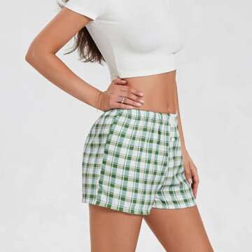 Cute Soft Low Waist Plaid Print Lounge Boxer Shorts for Women