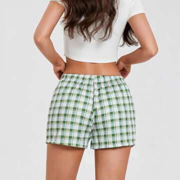 Cute Soft Low Waist Plaid Print Lounge Boxer Shorts for Women