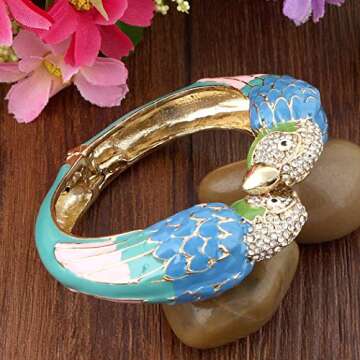 EVER FAITH Women's Austrian Crystal Enamel Parrot Bird Bangle Bracelet Blue w/Green Gold-Tone