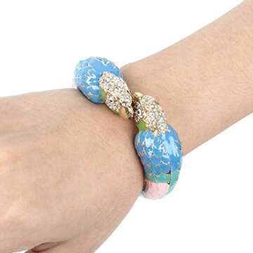 EVER FAITH Women's Austrian Crystal Enamel Parrot Bird Bangle Bracelet Blue w/Green Gold-Tone
