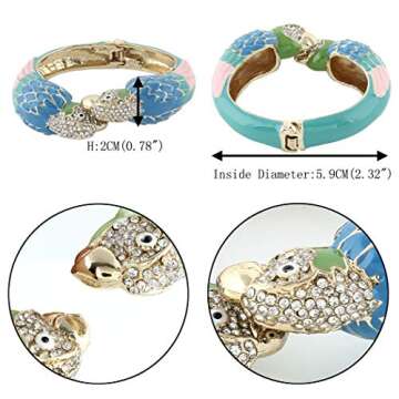 EVER FAITH Women's Austrian Crystal Enamel Parrot Bird Bangle Bracelet Blue w/Green Gold-Tone