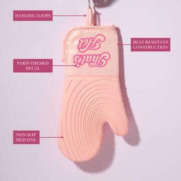 Paris Hilton Oven Mitt Set with Iconic That's HOT Design, Heat Resistant Pot Holders Featuring Non-Slip Textured Silicone Grips, 2-Piece Set, Pink