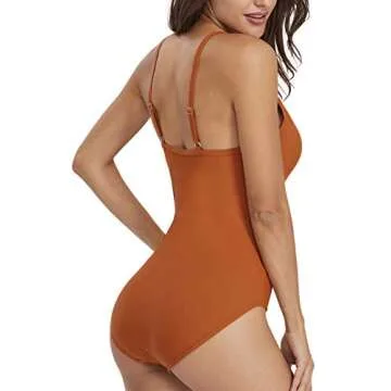 Plunge V-Neck Sexy Bathing Suit - One Piece Swimwear Plus Size Hollow Out Monokini Vintage High Waisted Swimsuits Orange