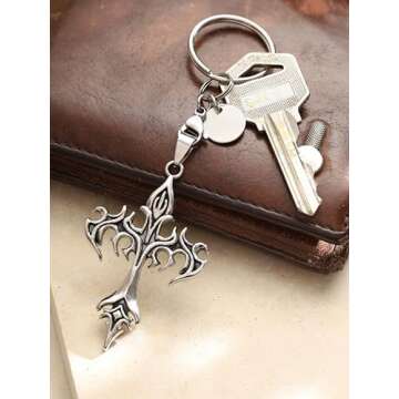 Gothic Punk Cross Keychain for Unique Style and Faith