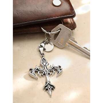 Gothic Punk Cross Keychain for Unique Style and Faith