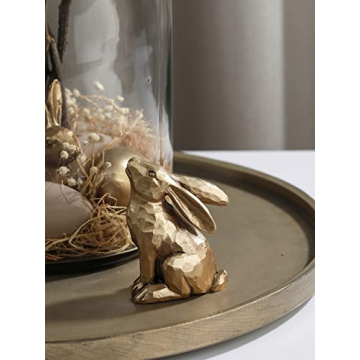 DN DECONATION Golden Polyresin Bunny Decor Rabbit Figurines, Easter Bunny Statue Set of 3 for Spring Tabletop Decor