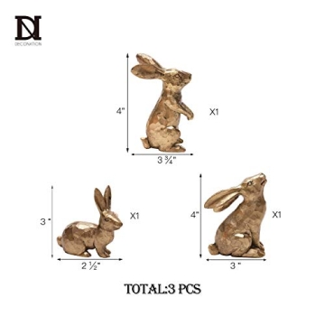 DN DECONATION Golden Polyresin Bunny Decor Rabbit Figurines, Easter Bunny Statue Set of 3 for Spring Tabletop Decor