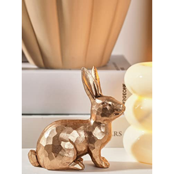 DN DECONATION Golden Polyresin Bunny Decor Rabbit Figurines, Easter Bunny Statue Set of 3 for Spring Tabletop Decor