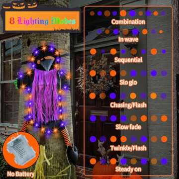 Halloween Decorations Outside, 43" Flying Crashing Witch into Tree Decorations Outside Halloween, Outdoor Halloween Decorations for Yard, Tree, Fence, Porch, Door, Window Light Halloween Decor