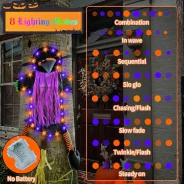 Halloween Decorations Outside, 43" Flying Crashing Witch into Tree Decorations Outside Halloween, Outdoor Halloween Decorations for Yard, Tree, Fence, Porch, Door, Window Light Halloween Decor