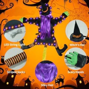 Halloween Decorations Outside, 43" Flying Crashing Witch into Tree Decorations Outside Halloween, Outdoor Halloween Decorations for Yard, Tree, Fence, Porch, Door, Window Light Halloween Decor