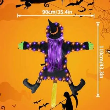 Halloween Decorations Outside, 43" Flying Crashing Witch into Tree Decorations Outside Halloween, Outdoor Halloween Decorations for Yard, Tree, Fence, Porch, Door, Window Light Halloween Decor